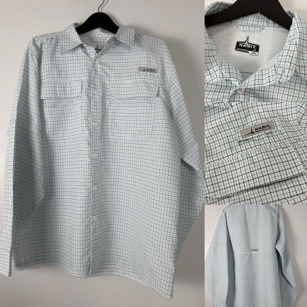 HABIT 40+ SOLAR FACTOR FISHING‎ HIKING OUTDOOR BUTTON UP SHIRT MENS L
